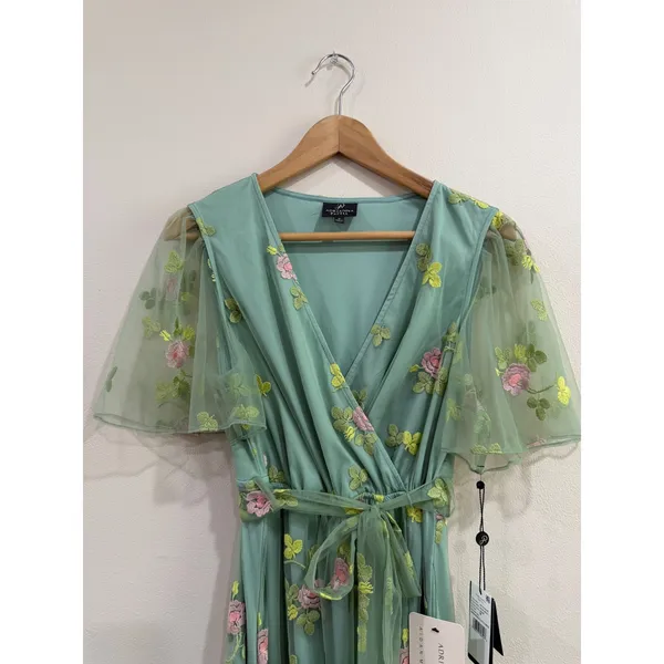 Adrianna‎ Papell Embroidered Maxi Dress Sage Multi Floral Flutter Size M NWT - Image 9