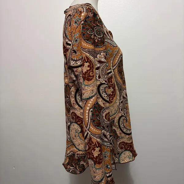 Giorgio Fiorlini Collection Tunic XL Brown Paisley Keyhole Lettuce Edge Boho - Image 5