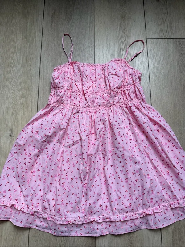 Free People Gabby Mini Dress Pink Cherry Floral Smocked Mini Sundress Medium - Image 8