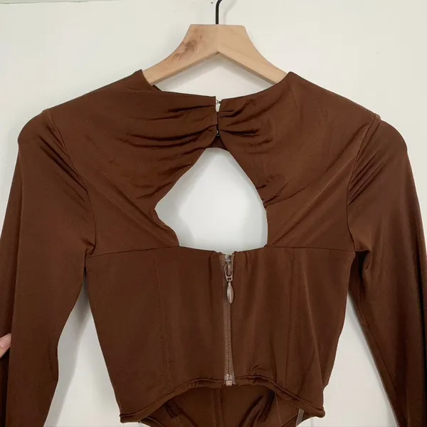 House of CB Natelle Chocolate Brown Corset Longsleeve Top Womens XS - Image 6