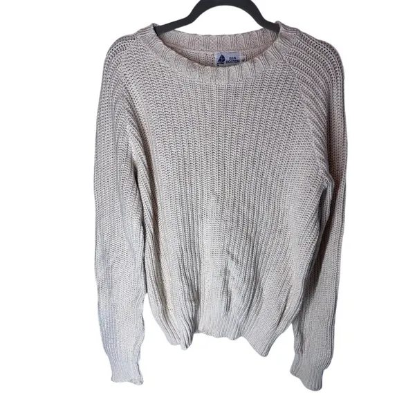Vintage Sea Boston 100% Cotton Shaker Knit Sweater XL Cream Made in USA Unisex - Image 2