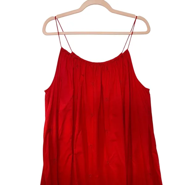A Pea in the Pod Red Embroidered Maternity Midi Dress Spaghetti Strap‎ Ruffle L - Image 4