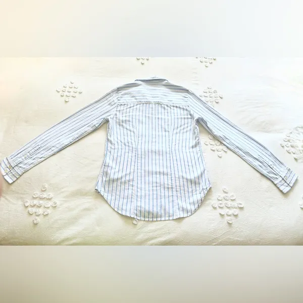 Abercrombie Vintage Y2K Striped Linen Button Up Shirt - White/Blue - S - Image 9