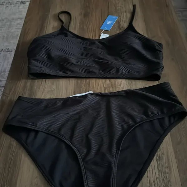 Cupshe Textured Black Scoop Neck High Waisted Bikini Set Size xl - Image 5