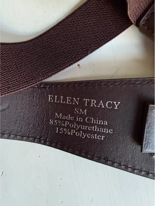 Ellen Tracy Brown Leather and Elastic Waist Belt with Gold Buckle - Size Small - Image 5
