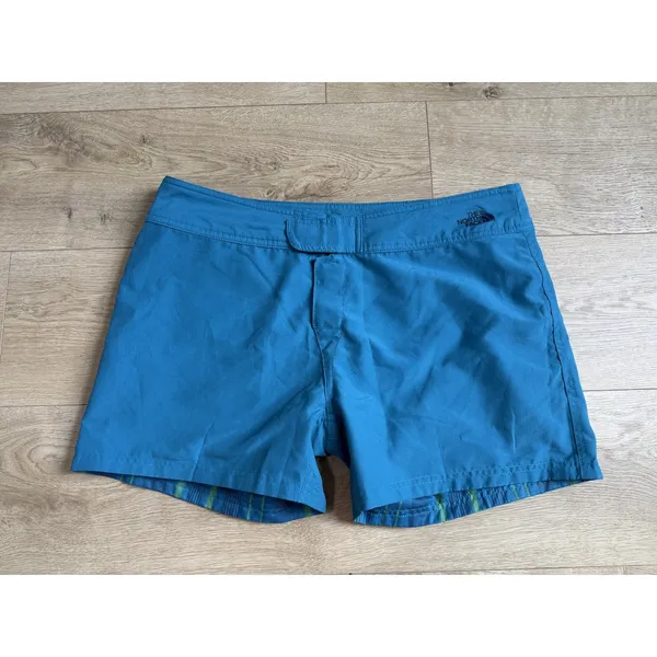 THE NORTH FACE size 12 women's REVERSIBLE Swim Board Shorts Blue/Green Plaid - Image 3