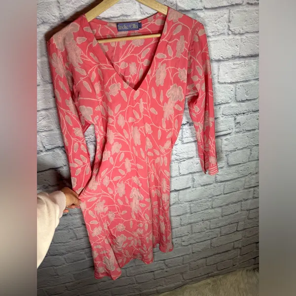 Indie Ella Bohemian pink floral‎ silk dress women’s size small - Image 2