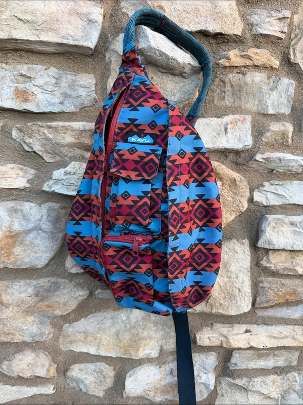 Kavu Sling Bag in Red & Blue Aztec Print - Image 7
