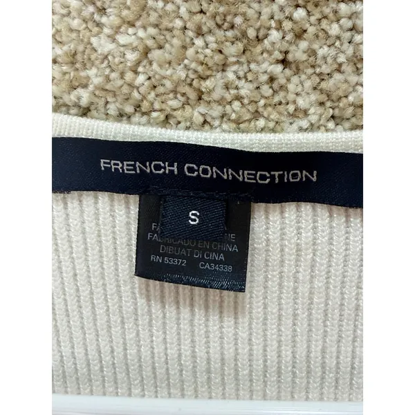French Connection White Ribbed Square Neck Puff‎ Sleeve Sweater Top Small - Image 4