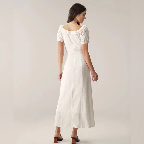 Rihoas White Embroidery Puffed Sleeve Maxi Dress - Image 4