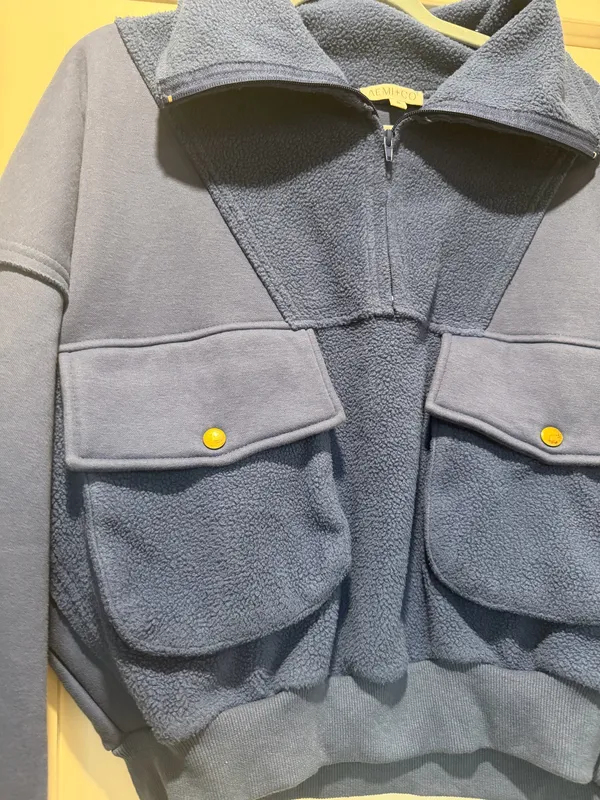 Aemi + Co Blue Cropped Collared Sweatshirt - Image 4