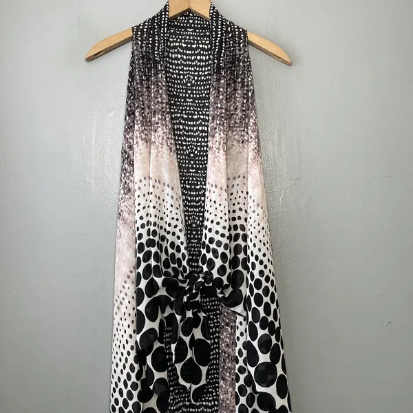 Sheer Asymmetrical Duster Size S M Black Pink Polka Dot Artsy Drape Flowy Chic - Image 4