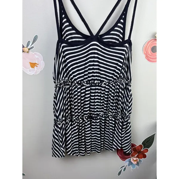 We The Free Black and White Longline Striped Tank Top - Size - Medium - Image 2