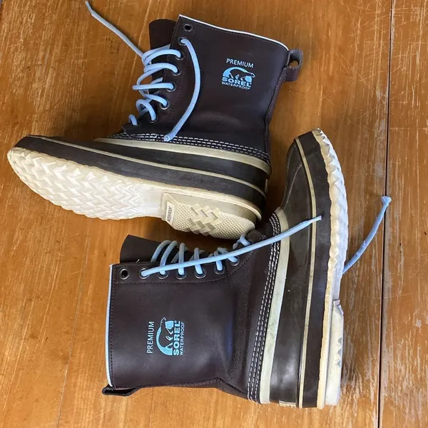 Sorel Women's 1964 Premium Blue Brown Leather Rubber Waterproof Snow Boots 10 - Image 6
