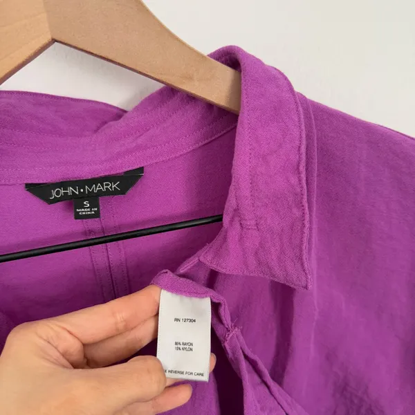 John Mark Small Purple Orchid Tunic Shirt Button‎ Up Relaxed Coastal Lagenlook - Image 3