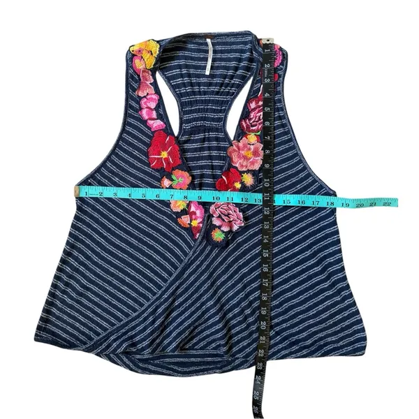 Free People Floral Striped Sleeveless Applique Top Size XS Embroidered Boho - Image 5