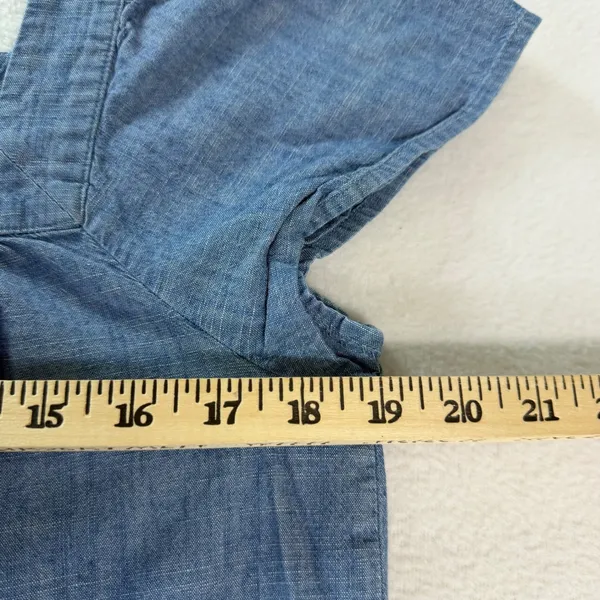 J.Crew Womens Blue Cotton Chambray Square Neck Button Front Flutter Sleeve Top S - Image 5