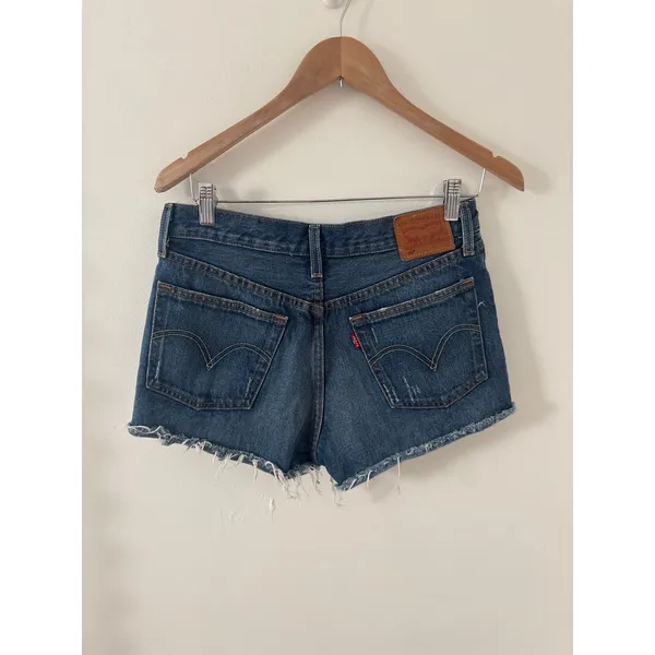 Levi's 501 Denim Shorts Distressed Cutoff Blue‎ Button Fly Women's W28 - Image 2