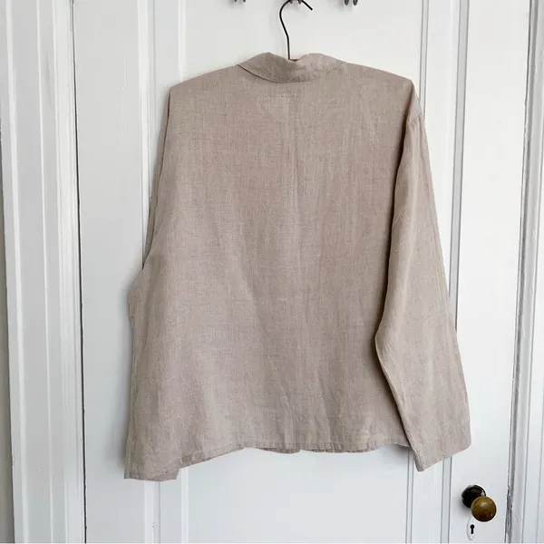 FLAX • 100% linen jacket natural lagenlook oversized boxy collared beige tan - Image 5