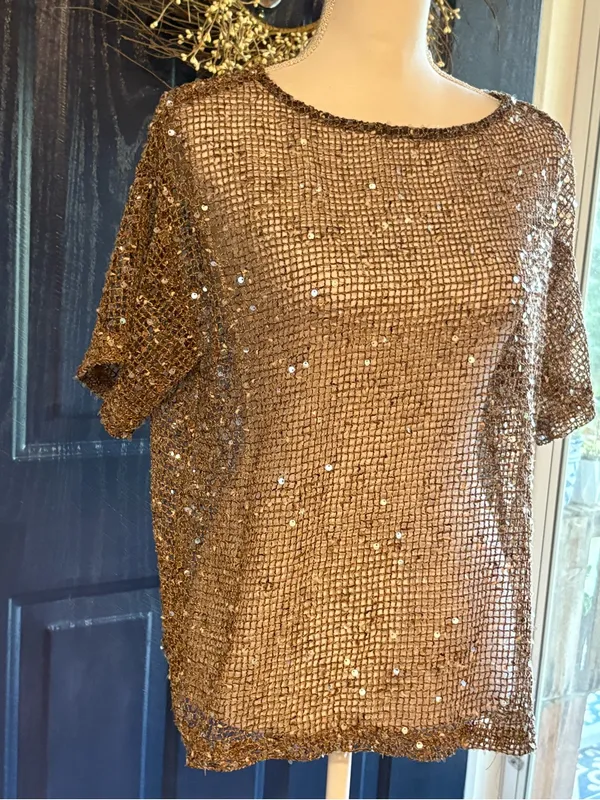 Sequin Tunic Top in Bronze size Small Brown - Image 3