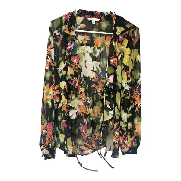 CAbi Floral Ruffle Tie Front Sheer Blouse // Size Small - Image 2