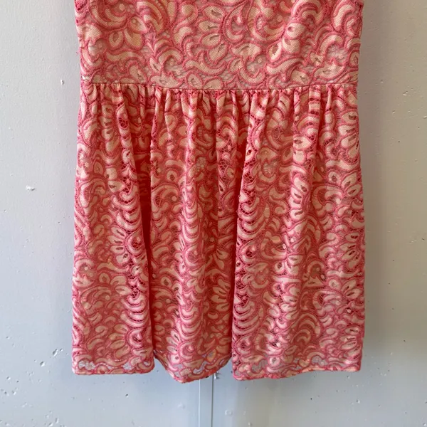 🍁 Betsey Johnson Pink Lace‎ Lined Peter Pan Collared Dress Womens Size 6 - Image 4
