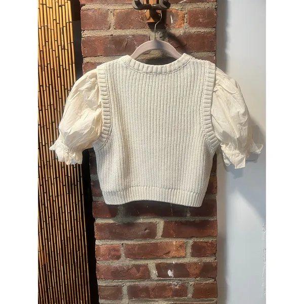Zara Romantic Cream Mixed Media Puff Sleeve Knit Crop Top S - Image 5