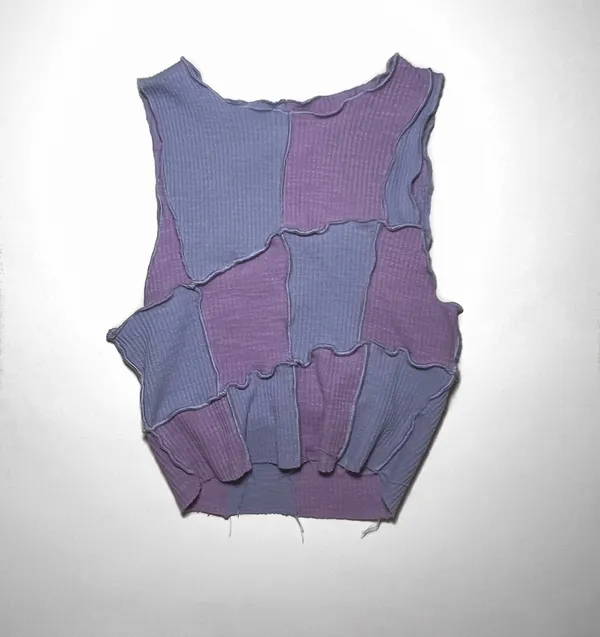Checkered Colorblock Raw Edge Crop Top - Image 3