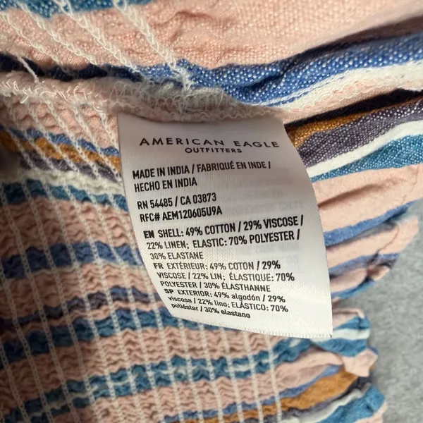 American Eagle One Shoulder Stripe Tank Top Women's XL Smocked Ruffle Hem Linen - Image 6