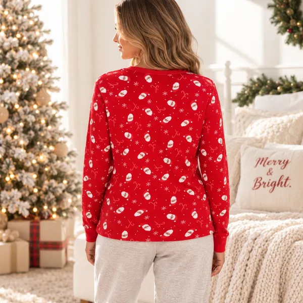 Wondershop Womens Red Santa Claus Candy Cane Snowflake Long Sleeve Sleep Top S - Image 2