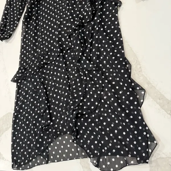 Maeve by Anthropologie Sheer PolkaDot Ruffle Midi Dress Womens Small Black/White - Image 5
