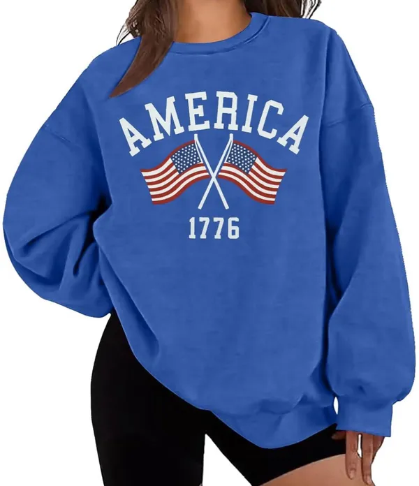 American Sweatshirt Women USA Oversized Shirt Patriotic TShirt Casual Long Sleeve Pullover 4th of July Tee Tops - Image 3