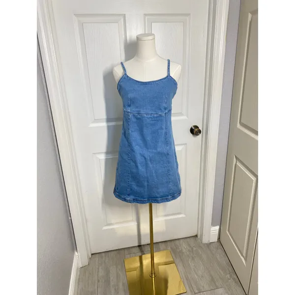 Lone Star Blue Mini Denim Dress Sz M Boho Western Festival Cowgirl - Image 2
