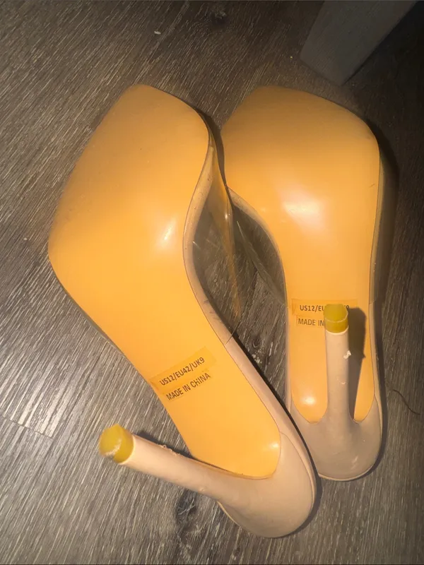 Nude Pointed Clear PVC Mule Heels Tan Size 9 - Image 7