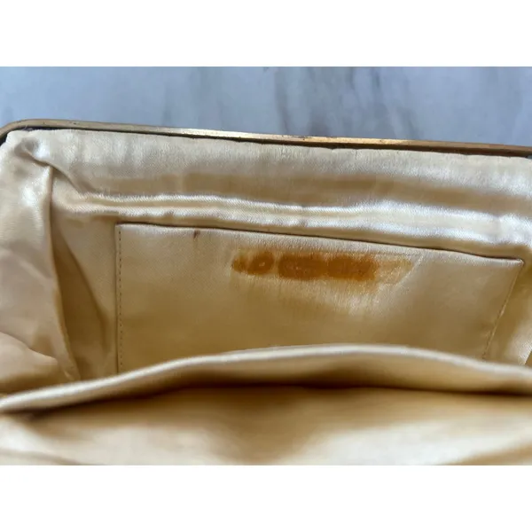 Le Goût du Jour Gold Beaded Swirl Rhinestone Filigree 50s Wrist Bag - Image 8