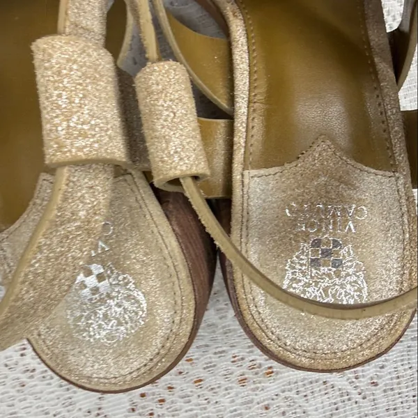 Vince Camuto Penina new tortilla leather stone tan cream block sandal heels sz 7 - Image 4