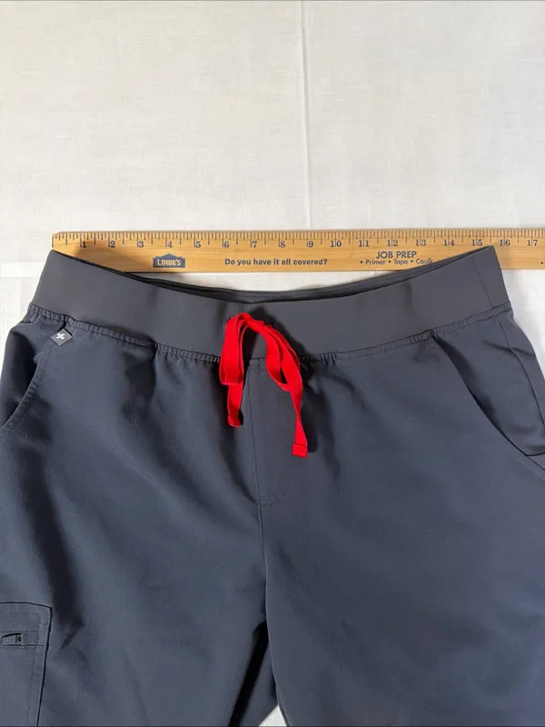 Figs Zamora Jogger Scrub Pants Charcoal Gray Red Drawstring Petite Medium L/P - Image 6