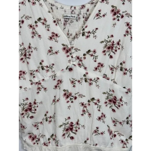 Abercrombie & Fitch White Pink Green Floral Smocked Bodysuit Top Womens Size S - Image 6