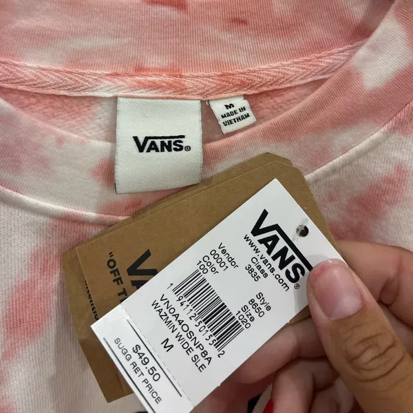 NWT VANS women’s crew neck pink & white tie dye size medium - Image 3