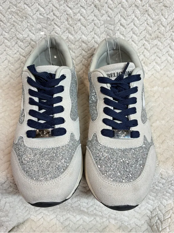 True‎ Religion Esther Silver Glitter Sneakers US 8 Suede Trim Chunky Y2K - Image 3