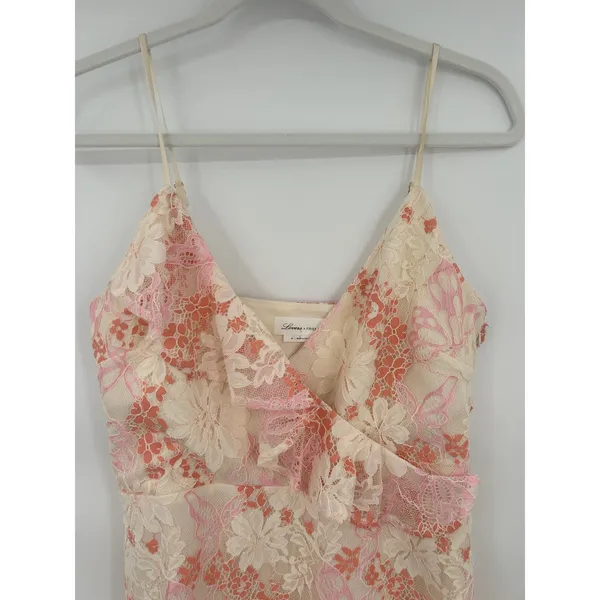 Lovers + Friends Lace Ruffle Floral Mini Dress Pink Orange‎ Size M Romantic - Image 4