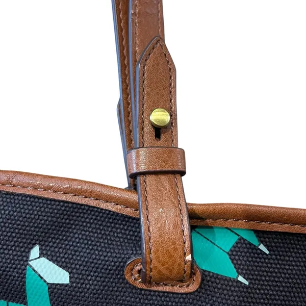 Fossil Origami Llama Tote Black Green Canvas Shoulder Bag Novelty - Image 7