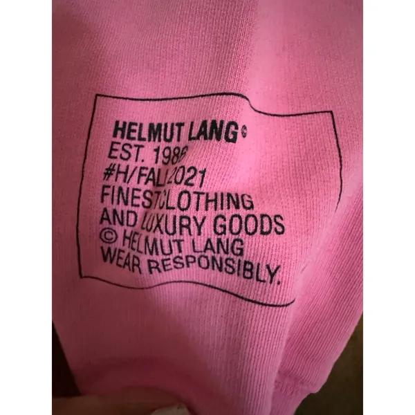 Helmut Lang "Inside Out" Repeat Text Logo Hoodie – Pink‎ (Size L) - Image 4