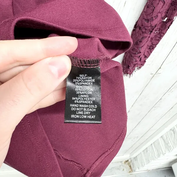Lulus Dress Women Sz XS Plum Laced Swooner Later Plunge Long Sleeve Lace Mini‎ - Image 3