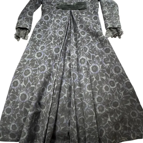 Custom Black Jacquard Long Coat Womens Medium Goth Wool Maxi Overcoat Witchy VTG - Image 7