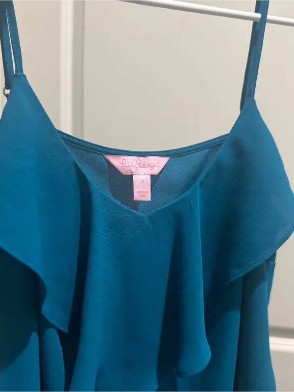 Lilly Pulitzer Women's Teal Ruffle Cami Top - Lightweight Summer Shell - Image 3