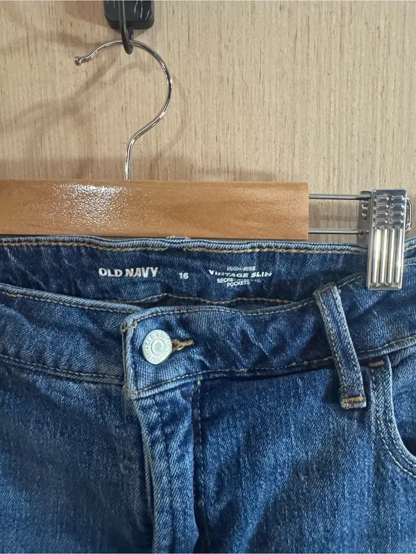 Women’s Old Navy High Rise Vintage Slim Straight-Leg Dark Blue Jeans Size 16 - Image 2