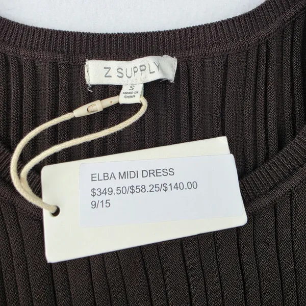 Z SUPPLY NWT Elba Midi Dress Brown Ribbed Knit Sleeveless Crew Neck Small - Image 5