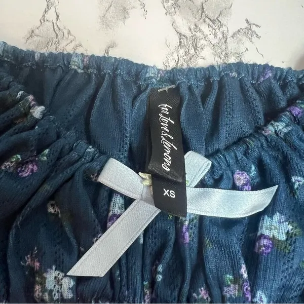 For Love And Lemons Lola Pointelle Blue Floral Coquette Puff Sleeves Crop Top XS - Image 8