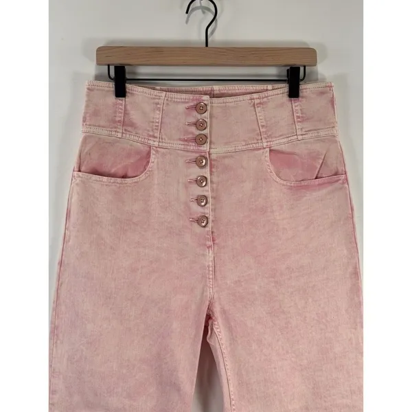 Ulla Johnson Womens Jeans Pink Denim High Rise Button Fly Crop Wide Leg Size 12 - Image 8
